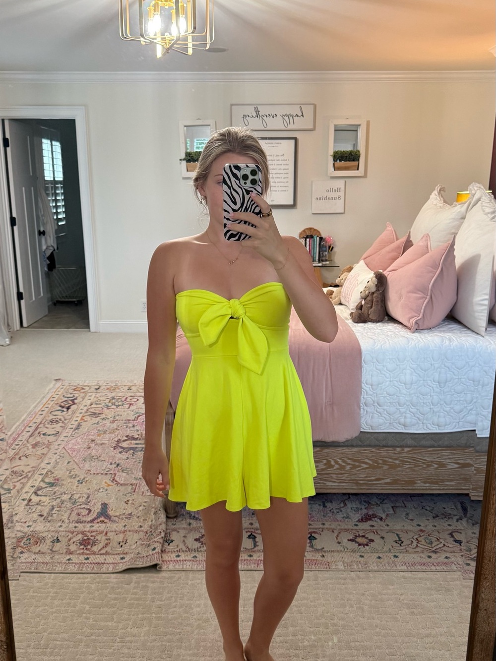 Susana Monaco Neon Yellow Strapless Bow Dress Romper